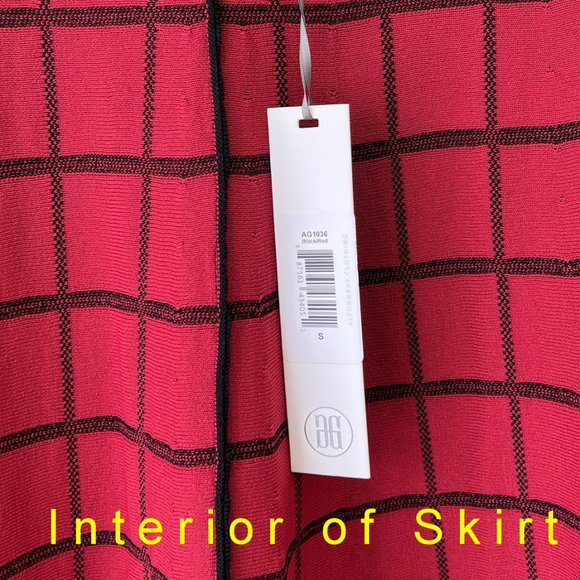 NEW Window Pane check High Waisted BLK Red Midi Skirt S - Picture 8 of 9